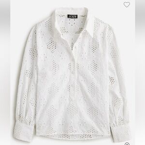 J. Crew White Eyelet Button-Down Top size Large. Gorgeous! Liner tank 3/4 sleeve